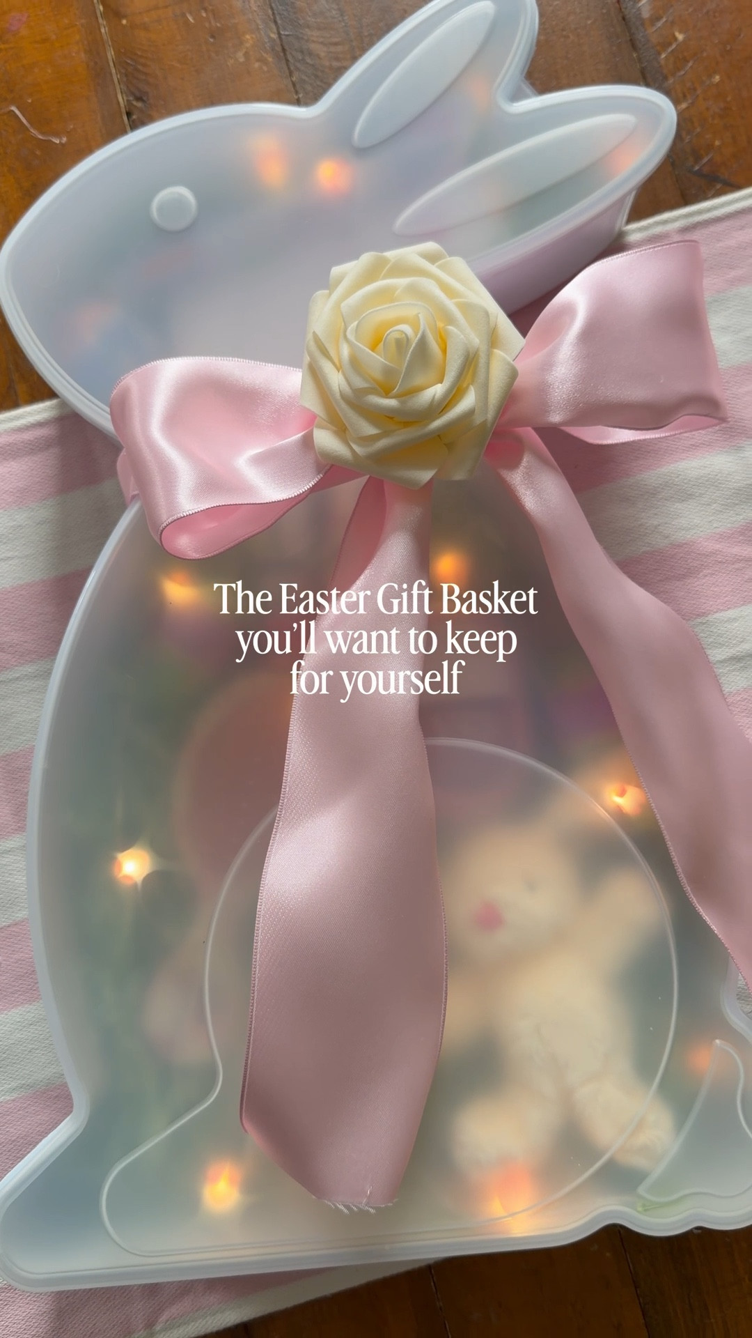 This bunny box is so great and versatile and perfect for all your Easter gifting needs! I added some of my fave treats and finished it off with these adorable flower twinkle lights and a fancy bow/rose combo (optional of course!) the girlies in your life will thank you (unless you decide to treat yourself with this one😉)