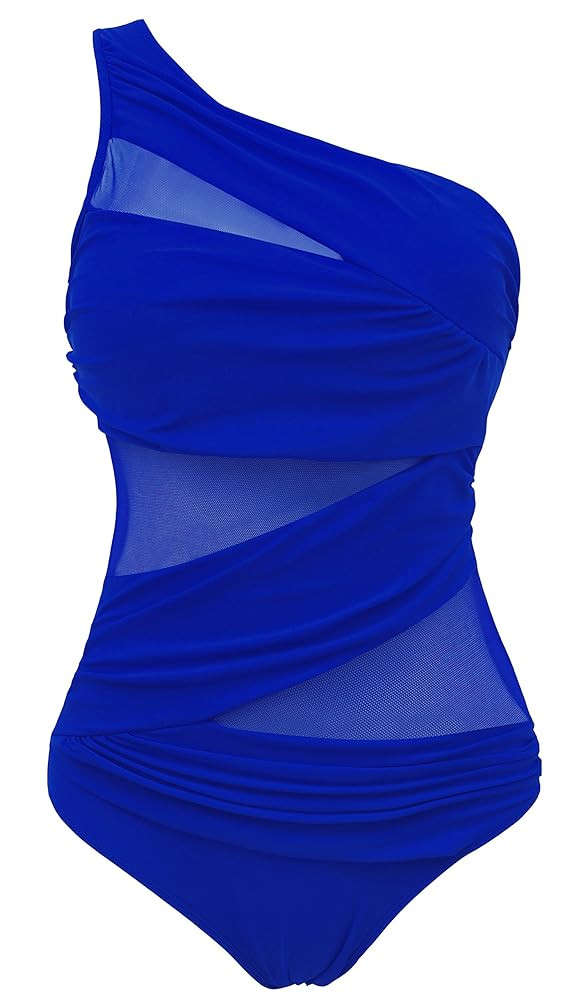 Runtlly Women's One Piece Swimsuits One Shoulder Plus Size Swimwear Bathing Suit with See Through... | Amazon (US)