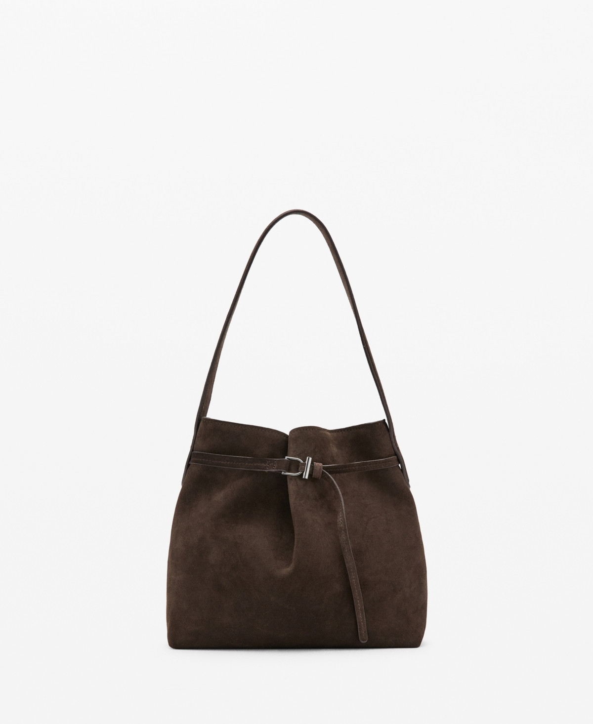 Mango Women's Buckle Suede Bucket Bag - Chocolate | Macy's