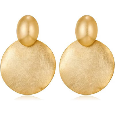 Big Disc Drop Earrings Gold Dangle Earrings Round Hammered Earrings Women matte plated One Size | Target