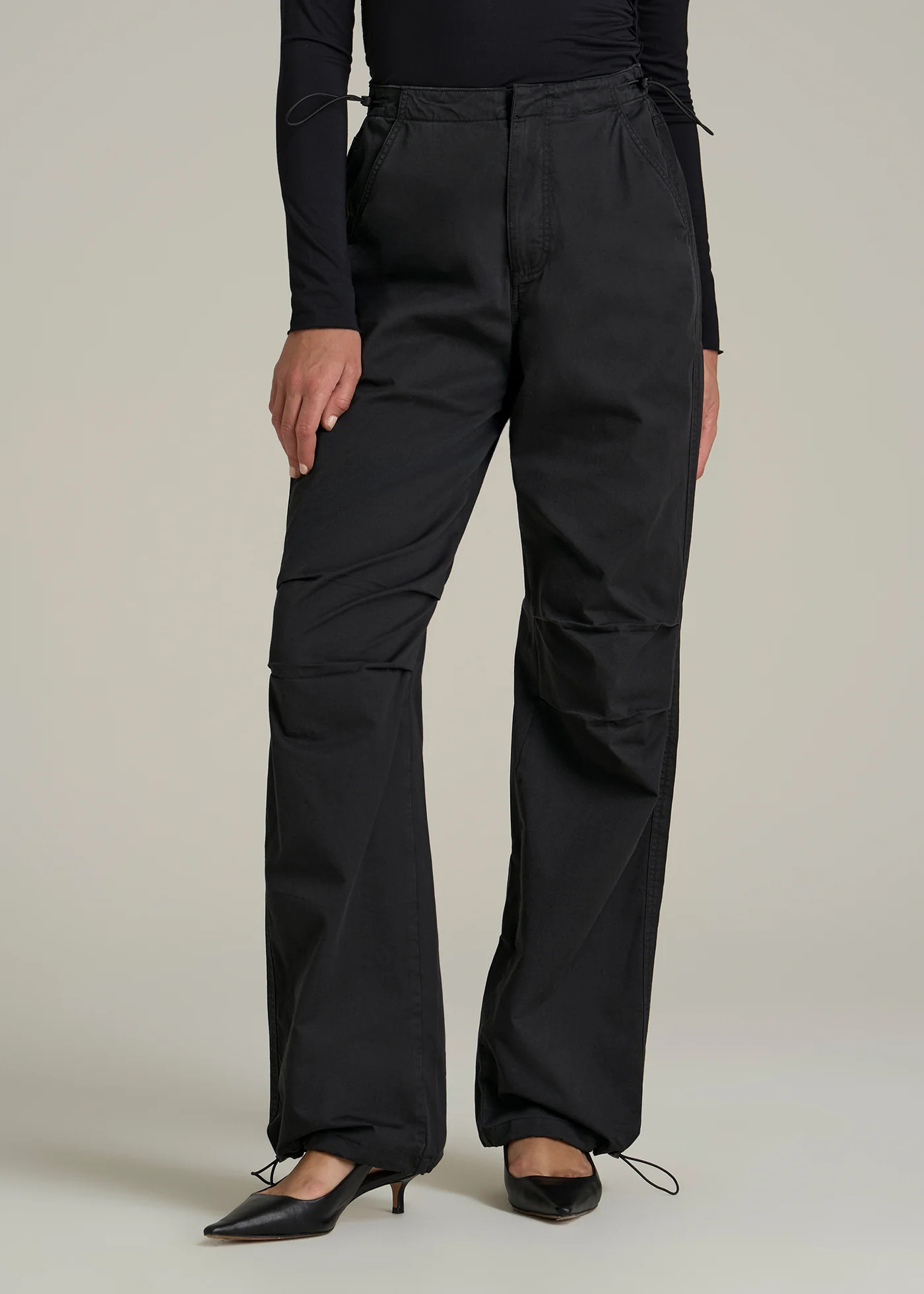 Garment Dyed Parachute Chino Pants for Tall Women in Vintage Black | American Tall