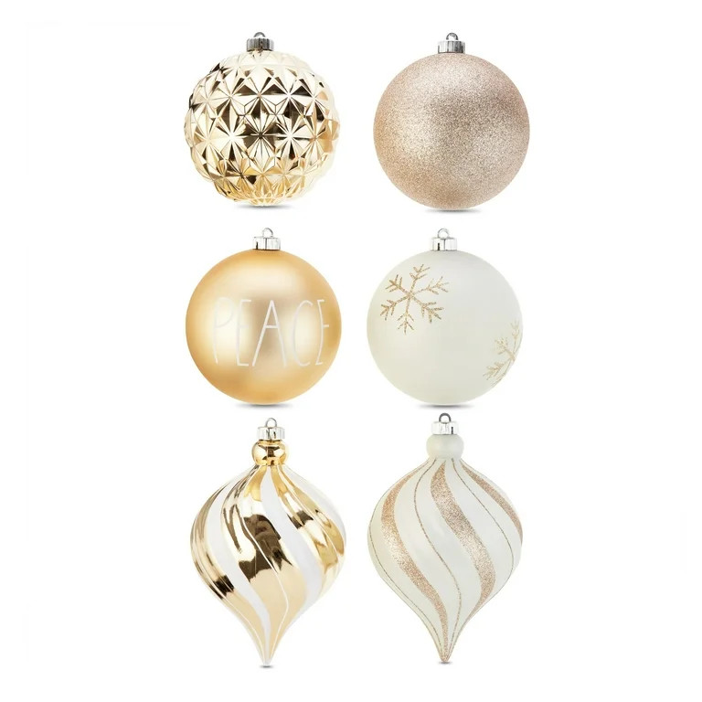 Holiday Time Champagne Jumbo Shatterproof Christmas Ball Ornament, 6 Pack | Walmart (US)