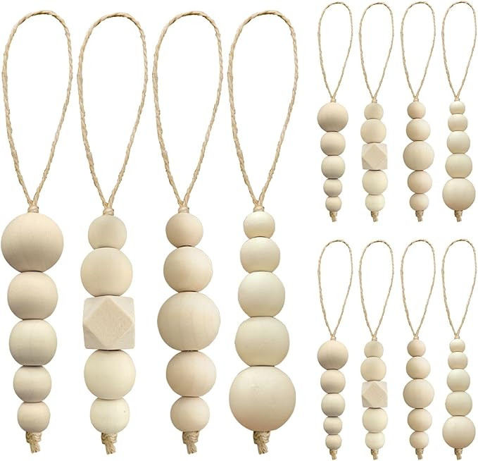 OurWarm 12 Pcs Wood Beads Christmas Tree Ornaments Wooden Beads, 4 Style Boho Christmas Decor Xma... | Amazon (US)