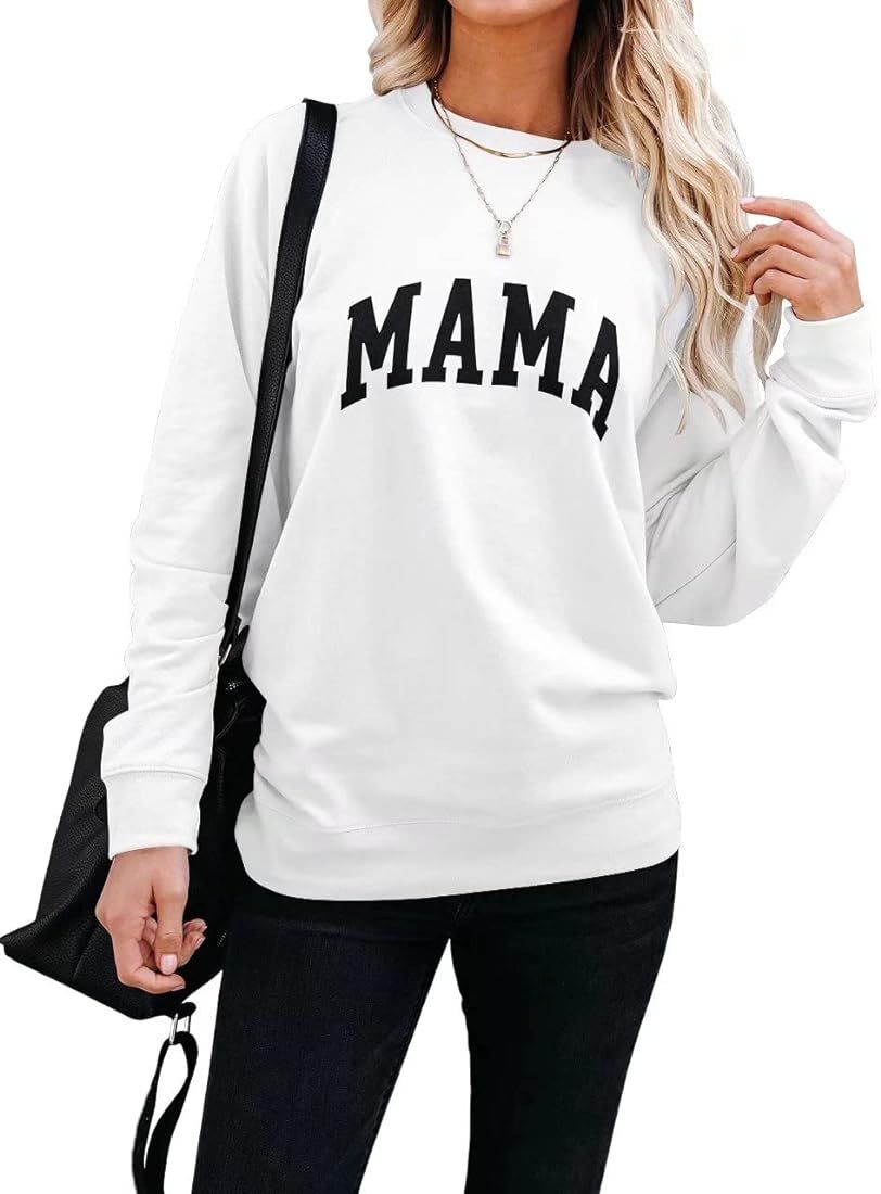 LEEDYA Womens Long Sleeve Mama Graphic Shirts Casual Crewneck Sweatshirt Loose Pullover Tops | Amazon (US)