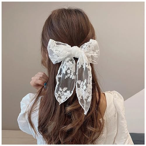 Large White Lace Hair Bow Clips for Women Girls | Cute Lace Bow for Hair Weighs Only 0.3 Oz | White Hair Decor for Wedding Pageant Prom Party Birthday Party Communion Bridal Shower (1 Pack) | Amazon (US)