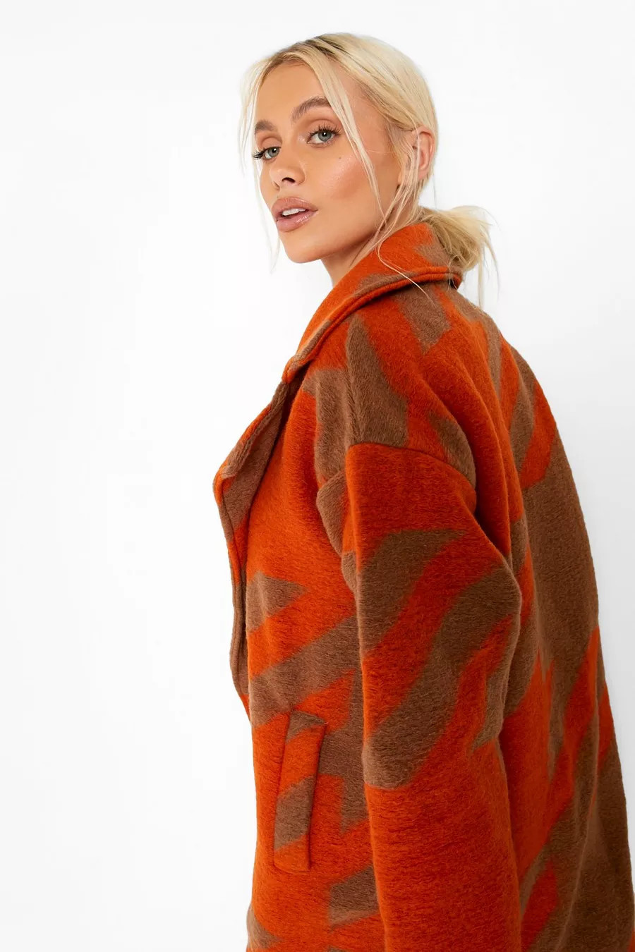 Oversized Dogtooth Wool Look Coat | Boohoo.com (US & CA)