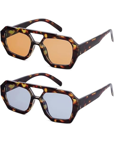 mosanana Trendy Hexagonal Aviator Sunglasses for Women Designer Retro Style MS52473 | Amazon (US)