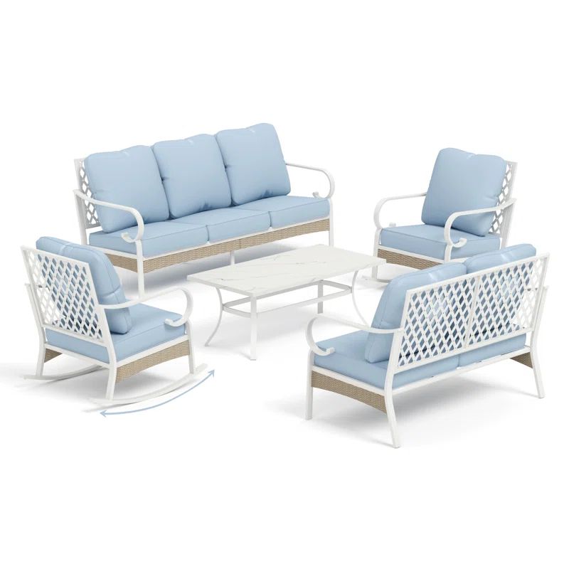 Galyn 7-Person Outdoor Conversation Set with Loveseat & Rocking Lounge Chairs | Wayfair North America