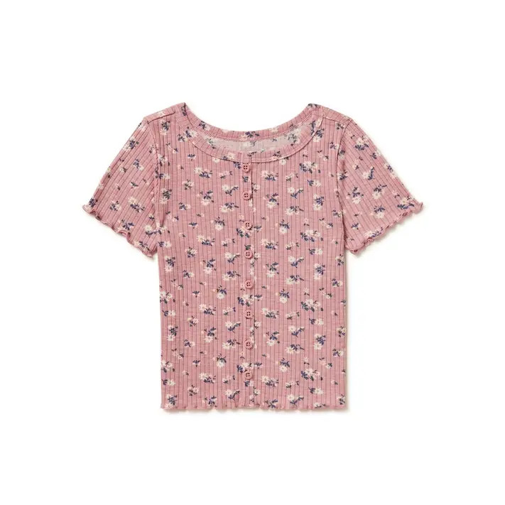 Wonder Nation Girls Short Sleeve Ribbed Top, Sizes 4-18 & Plus | Walmart (US)