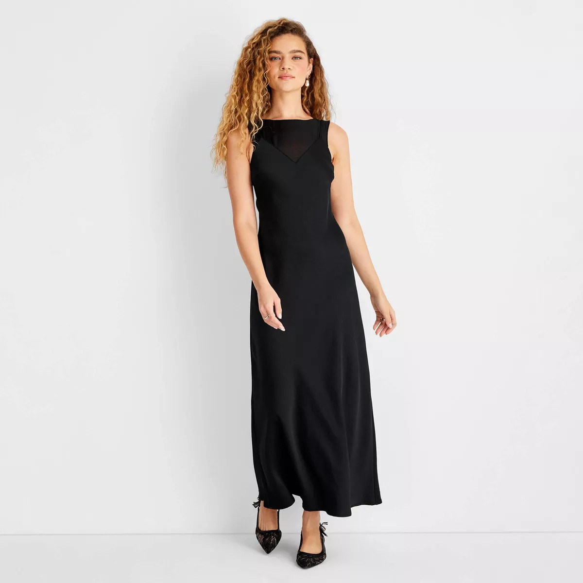 Women's Sleeveless Mixed Media Ankle Slip Dress - Future Collective Black 1X | Target