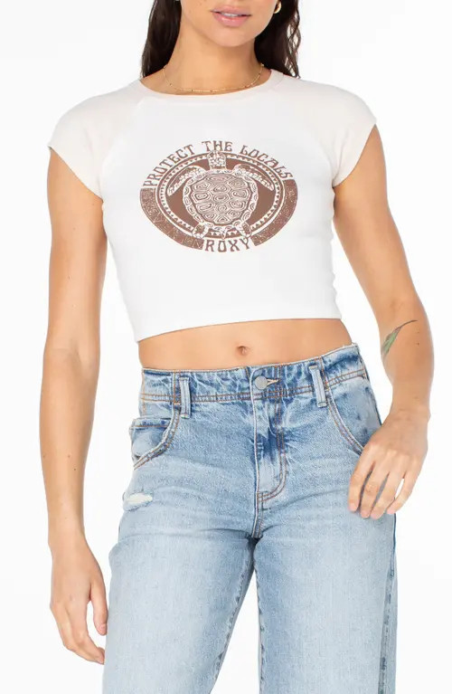 Roxy Protect the Locals Crop Stretch Cotton Blend Graphic T-Shirt in Parchment Proctect The Locals at Nordstrom, Size X-Small | Nordstrom