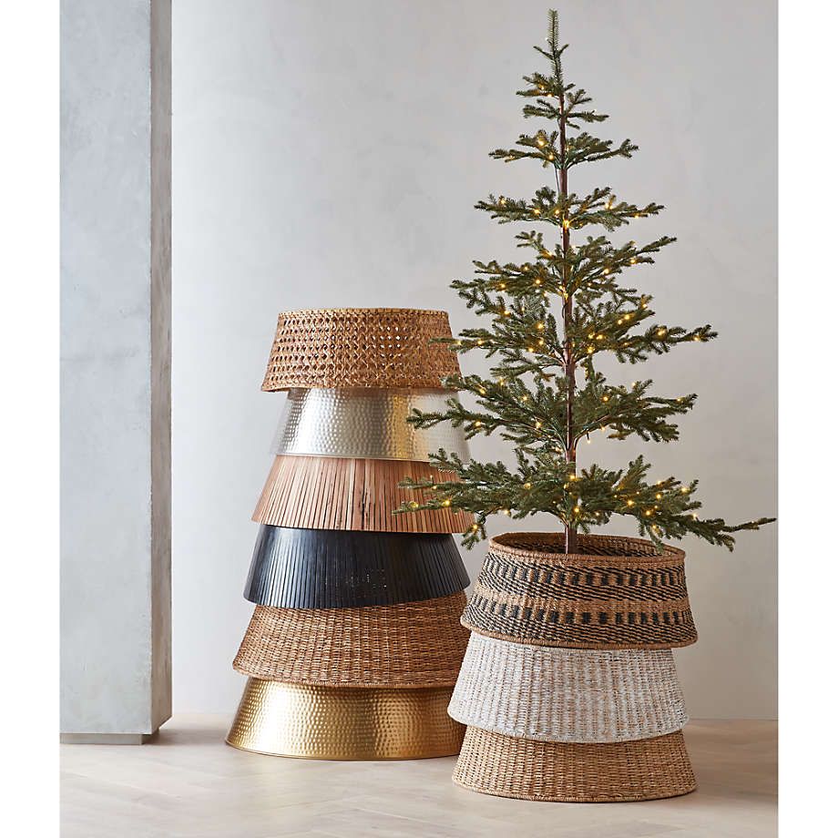 Natural Woven Cane Christmas Tree Collar 27" | Crate & Barrel | Crate & Barrel