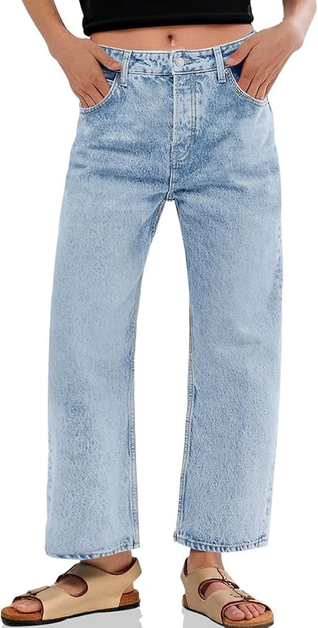 Cicy Bell Womens Baggy Horseshoe Jeans Boyfriend Wide Leg Vintage Mid Rise Cropped Denim Pants | Amazon (US)
