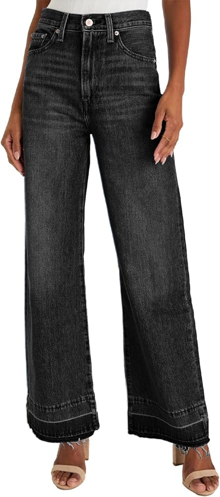 Astylish Women's High Waisted Wide Leg Jeans Trendy Straight Leg Jeans Zimbaplatinum Denim Pants | Amazon (US)