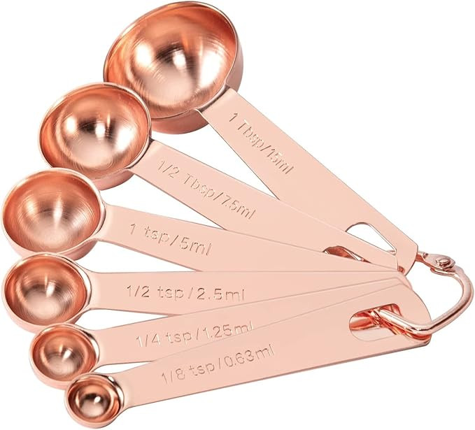 Tablespoons Teaspoons Measure Spoon Set of 6, Copper Plated Metal Measuring Spoons for Measuring ... | Amazon (US)