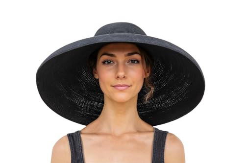 Women's Adjustable Black Wide Brim Straw Hat | Amazon (US)