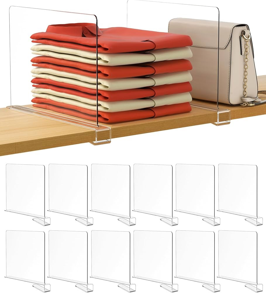 HBlife 12 Pcs Clear Acrylic Shelf Dividers, Vertical Purse Organizer for Closet Perfect for Sweat... | Amazon (US)
