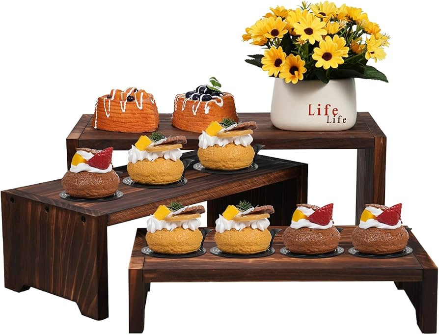 3 Tier Cupcake Stand & Wood Display Risers,for Food Desserts Stand Perfume Organizer Funko POP Co... | Amazon (US)