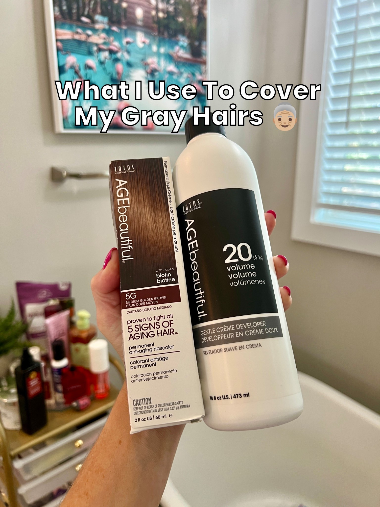 I can’t use box dye bc it will mess up my Balayage so I use this professional grade combo of 1:1 ratio my hairdresser told me to use. // volume 20 developer and 5G color 