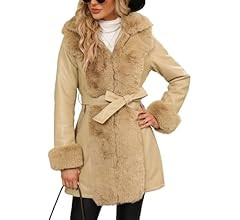 RISISSIDA Women Faux Leather Fur-lined Jacket with Hood and Fur Collar Winter Fashion,Thicken The... | Amazon (US)