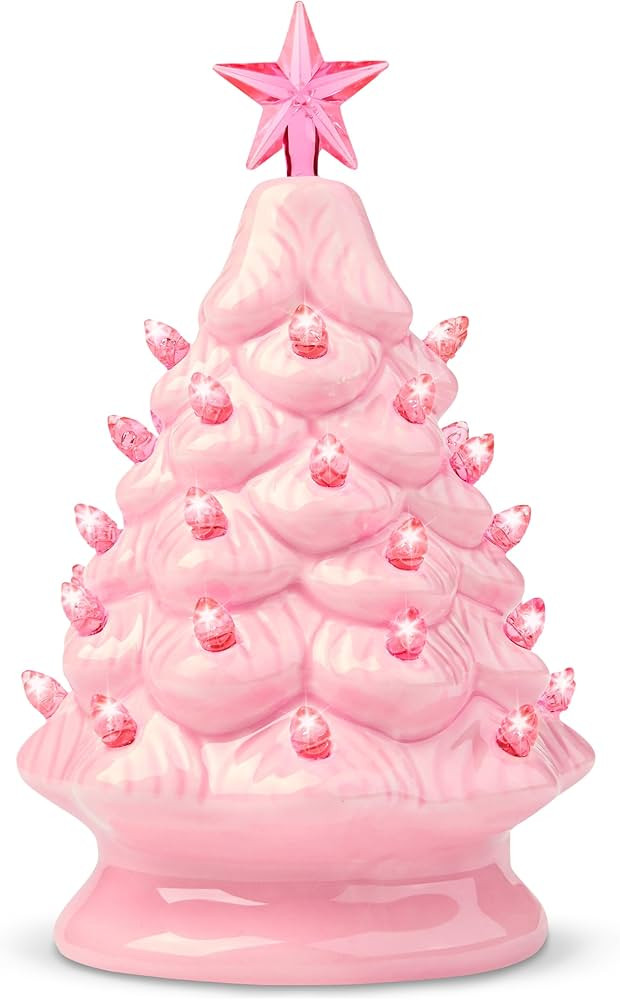 Joiedomi 7" Pink Ceramic Christmas Tree, Mini Prelit Tabletop Christmas Ceramic Tree with Extra C... | Amazon (US)
