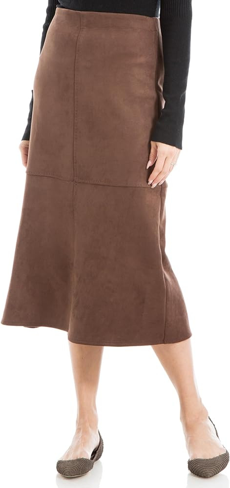 Max Studio Women's Faux Suede Elastic High Waisted Casual A-Line Midi Skirt | Amazon (US)