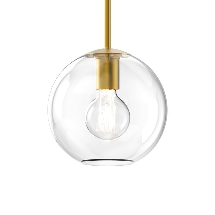 Aria 8" Clear Globe Pendant, Satin Brass | Lights.com
