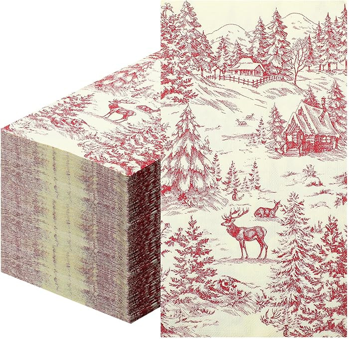 Epakh 100 Pcs Christmas Toile Napkins Disposable Christmas Red Bathroom Guest Hands Towels Rustic... | Amazon (US)