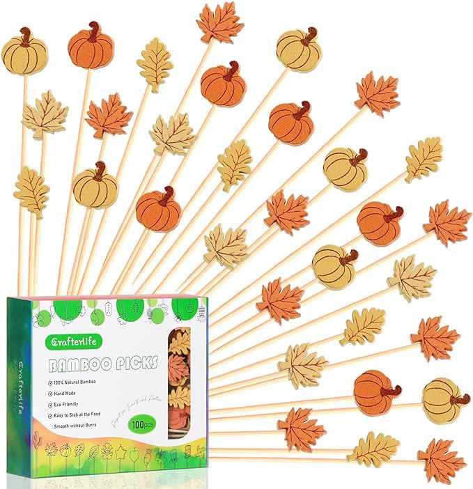 Pumpkins Maple Leaves Fall Cocktail Picks Autumn Theme Toothpicks Fruit Drinks Dessert Sticks Foo... | Amazon (US)