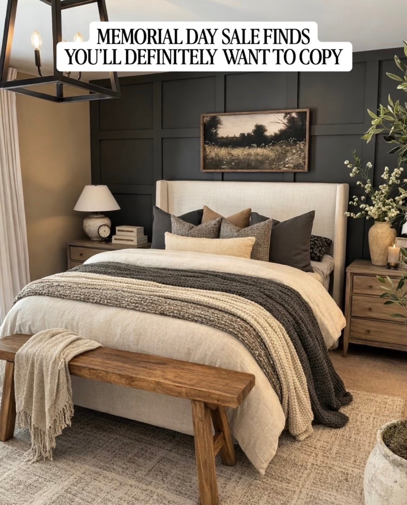 Memorial Day Bedroom Sale Finds You’ll Want to Copy 🤍

Follow @farmtotablecreations on Instagram for more home finds, styling inspiration, and cozy neutral spaces.

Memorial Day sales are happening all throughout my bedroom and these are some of my favorite pieces to grab while they’re marked down. From the upholstered bed, to the nightstands, rug, bench, and even the artwork… this space came together with warm neutrals and timeless textures that feel cozy year-round.

Use code FARMTOTABLE for 15% off the artwork. Size shown is 20x40 with the Briar Smoke stain.

#bedroomdecor #neutralbedroom #upholsteredbed #bedroominspo #homedecor

bedroom decor | neutral bedroom | upholstered bed | wood bench | bedroom rug | nightstands | wall art | cozy bedroom | memorial day sale | bedroom styling | warm neutrals | layered bedding | home decor finds | designer look for less | moody artwork | bedroom refresh | neutral home | cozy home | timeless decor | McGeeandCoInspired | Amazon home finds | bedroom furniture | bedroom ideas | modern traditional | collected home

#LTKHome #LTKSaleAlert