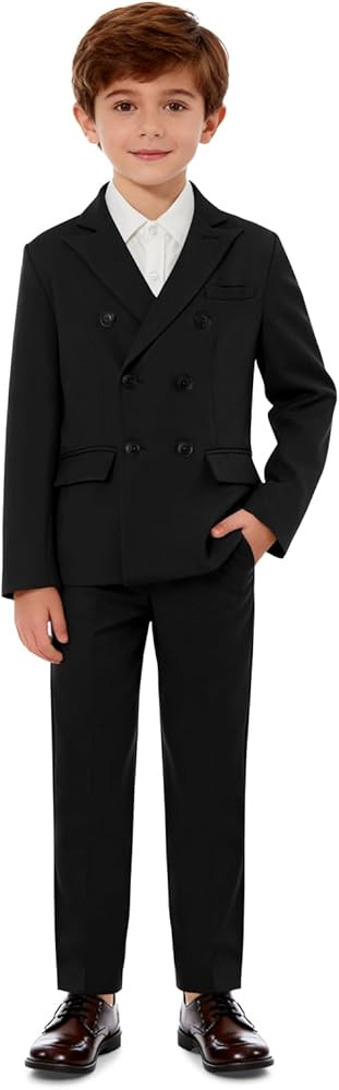 Boys 3 Piece Tuxedo Suit Kids Formal Slim Fit Double Breasted Blazer Pants Set Wedding Graduation... | Amazon (US)
