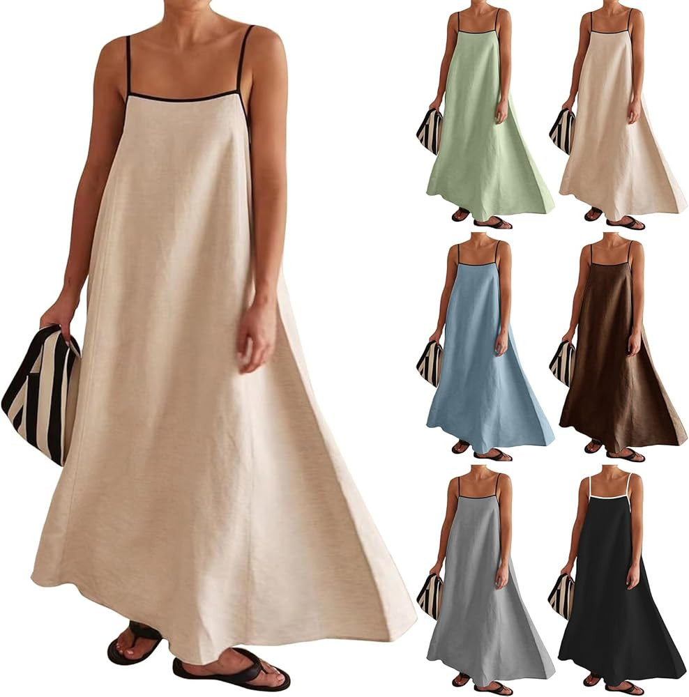 Women Casual Summer Dresses 2024 Contrast Spaghetti Strap Sleeveless Sundress Flowy Boho Beach Lo... | Amazon (US)