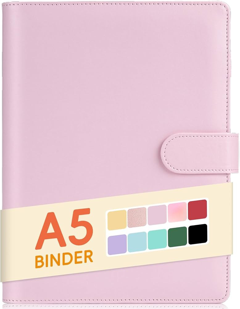 Sooez A5 Binder with 6 Rings, Refillable Notebook Planner Cover, Small Leather Organizer, Pink | Amazon (US)