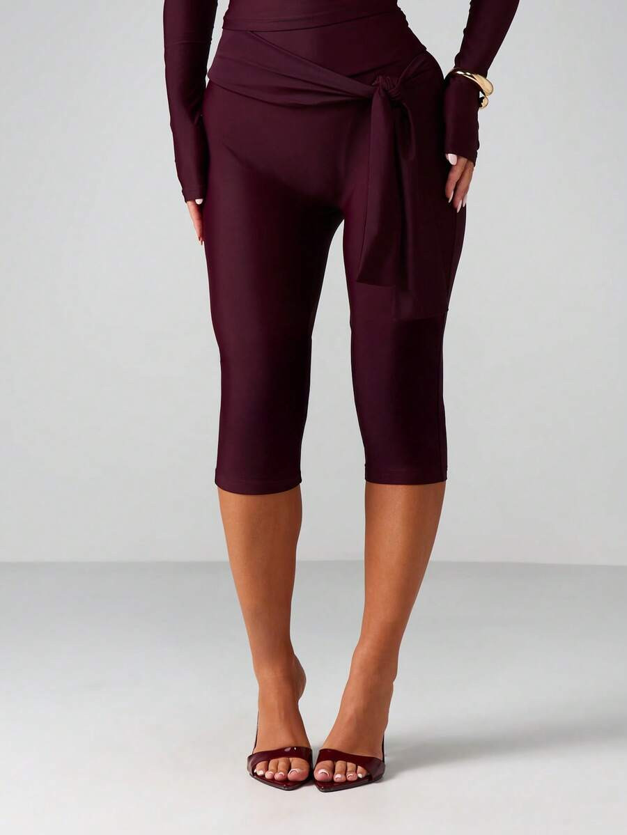 MISSGUIDED High Waist Tie Front Capri Leggings With Knot Detail For Casual Everyday Comfort And S... | SHEIN