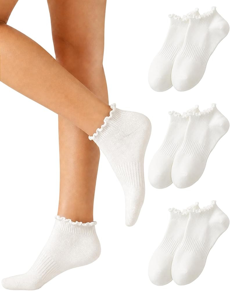Yawlsow Ruffle Ankle Socks Womens Cute No Show Socks 3/6 Pairs | Amazon (US)