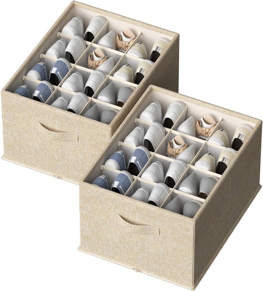 FHSQX 2 Pack Shoe Organizer for Closet,Foldable Shoe Organizer,Fits up to 24 Pairs,Storage Contai... | Amazon (US)