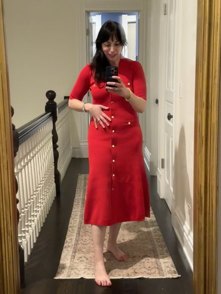 Jcrew red dress in size small. The button detail is a fun accent. Pair with heels or flats. The buttons are gold so try a fun metallic shoe or accessory to pair. 

#LTKstyletip #LTKover40