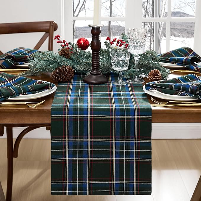 Elrene Home Fashions Stowe Tartan Holiday Plaid Christmas/Winter Cotton Dining Table or Console R... | Amazon (US)