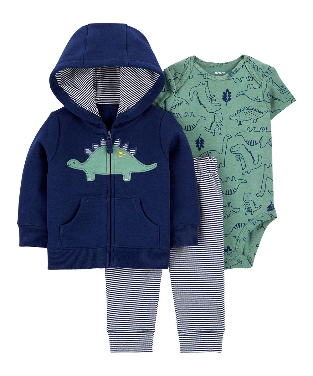 Carter's Boys' Infant Bodysuits Navy - Navy Dinosaur Little Fleece Hoodie Set - Infant | Zulily