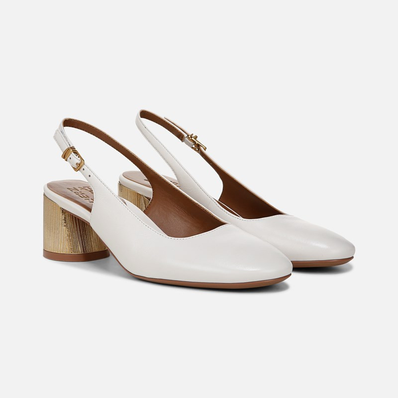 Naturalizer Lane Slingback Pump Shoes, Warm White Leather, 7.0W Round Toe, Strap | Naturalizer