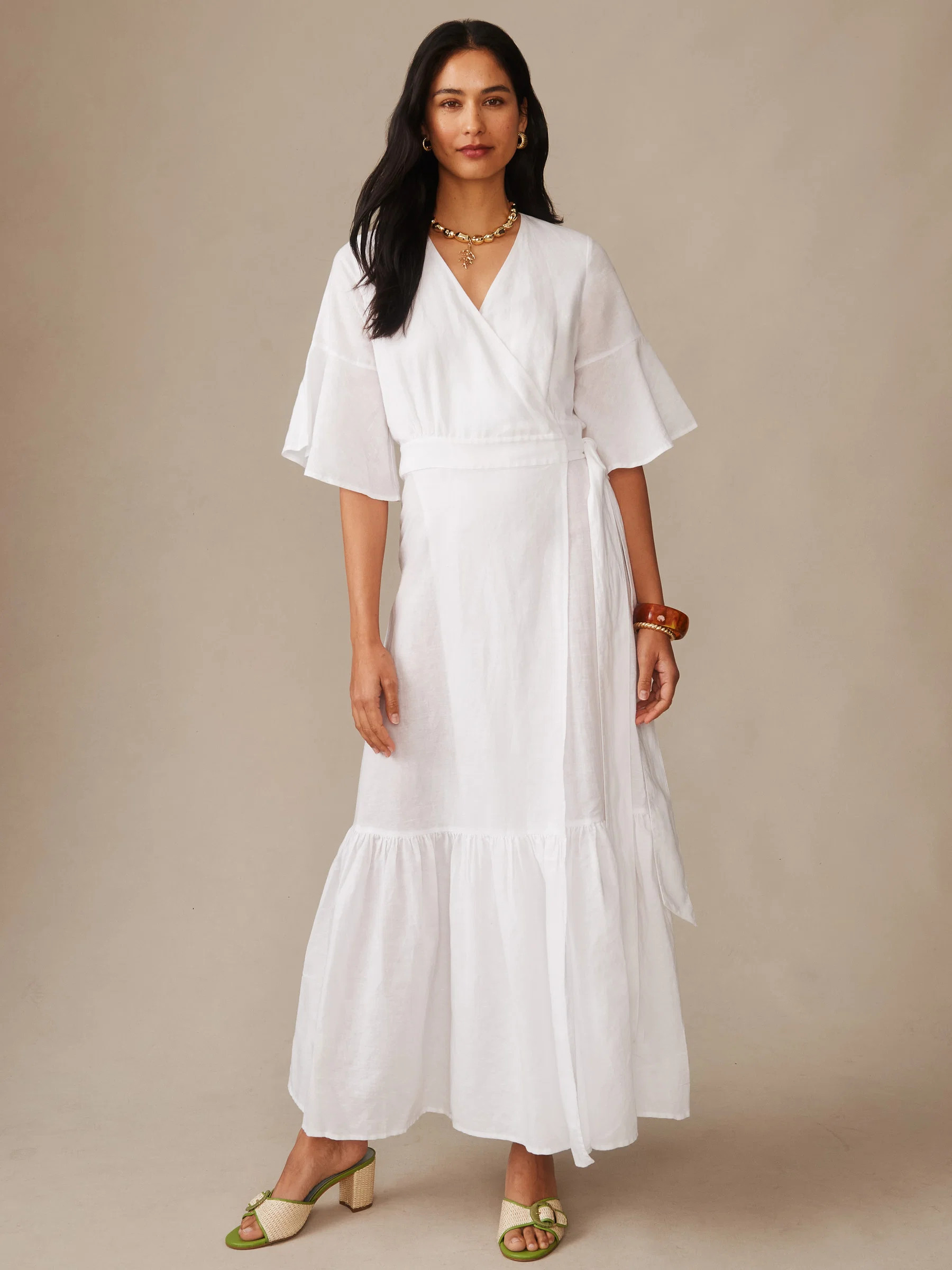 White Solid Emily Linen Blend Wrap Dress | Women's Dresses | J.McLaughlin | J.McLaughlin