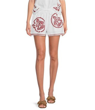 Reba Amber Textured Woven Coordinating Paisley Embroidered Shorts | Dillard's | Dillard's