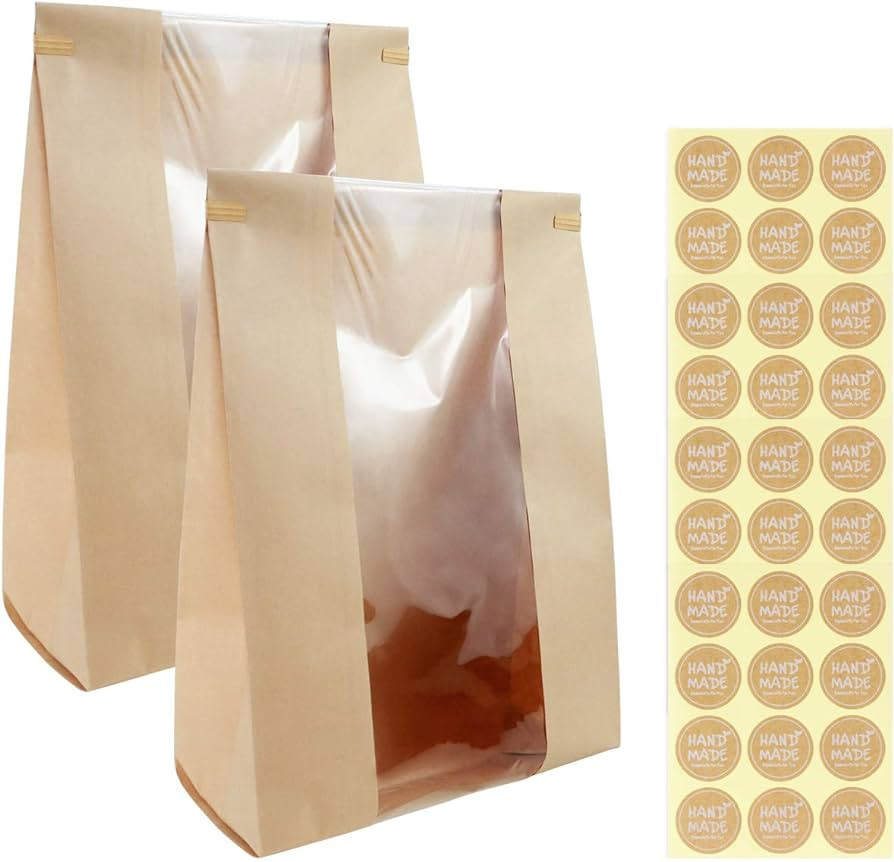 Twdrer 50 Pack Large Kraft Paper Bread Loaf Bag with Clear Front Window,Tin Tie Tab Lock Brown Ba... | Amazon (US)
