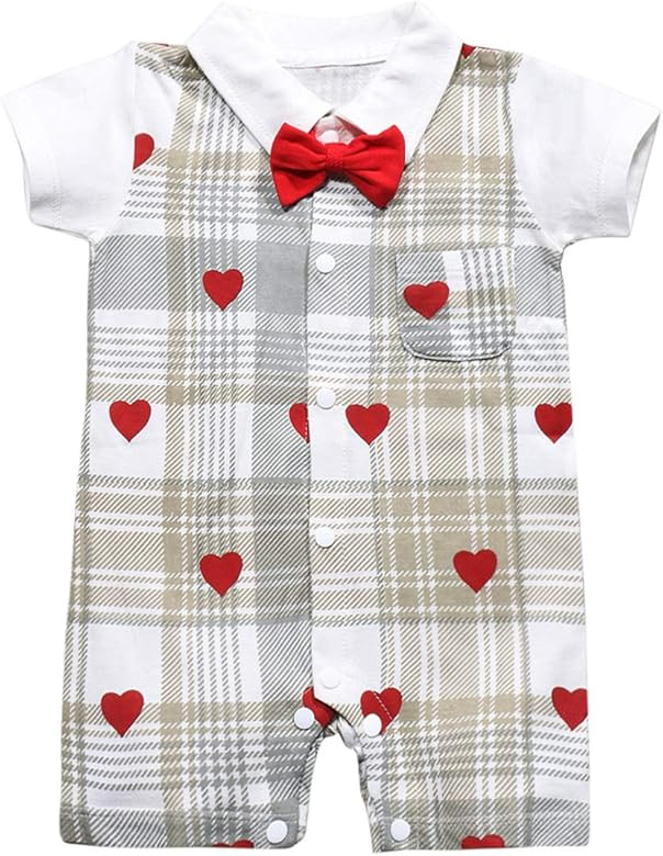 bilison Baby Boy Valentines Day Outfit Gentleman Bowtie Tuxedo Suit One Piece Romper Jumpsuit Ove... | Amazon (US)