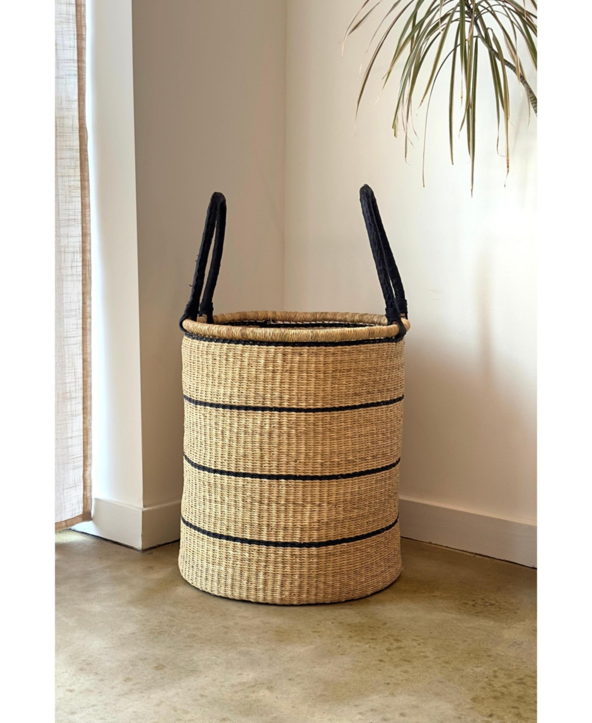 Mbare, Natural Horizontal Stripe Laundry Hamper - Black | Macy's