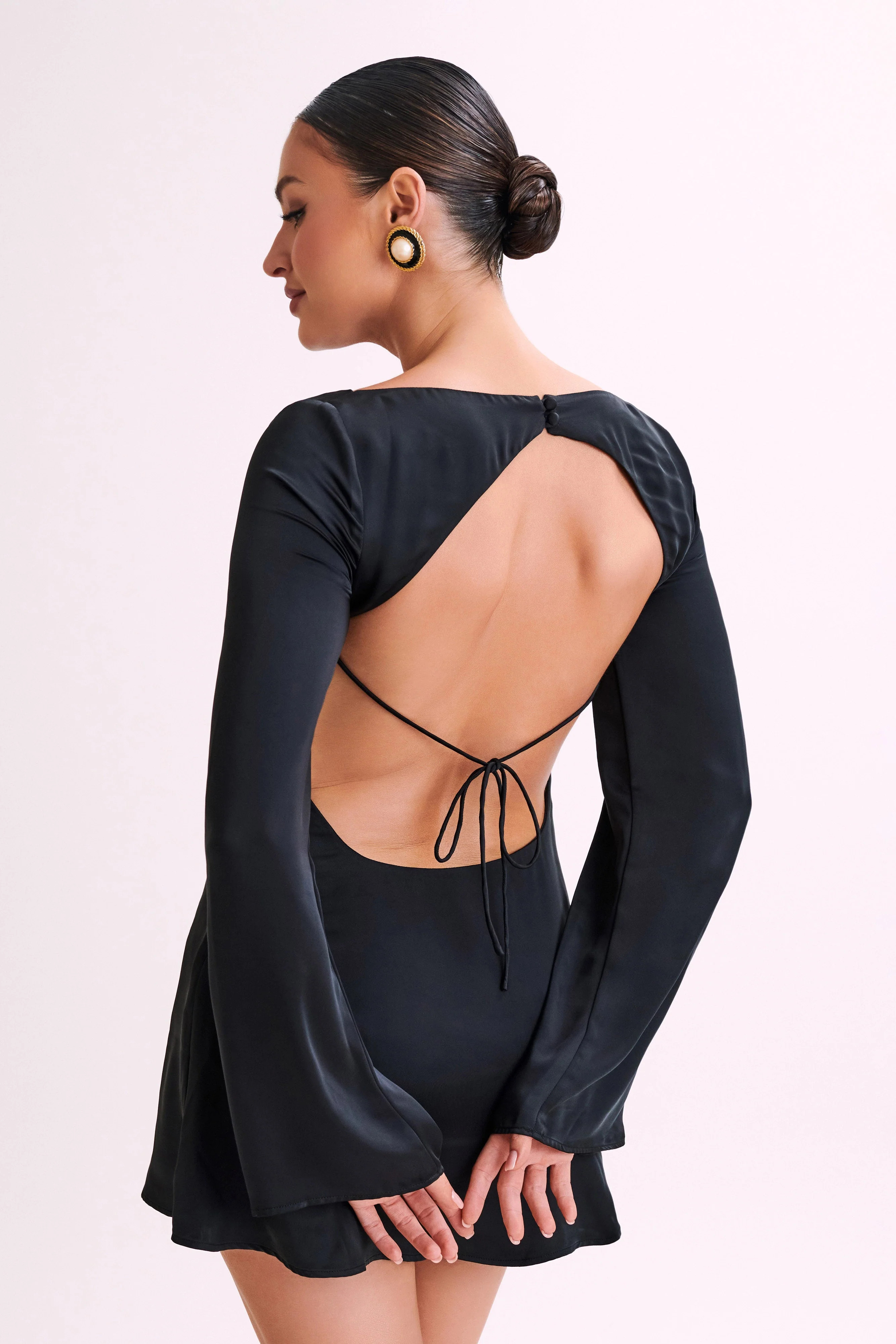 Ariana Satin Mini Dress With Cowl - Black | MESHKI US