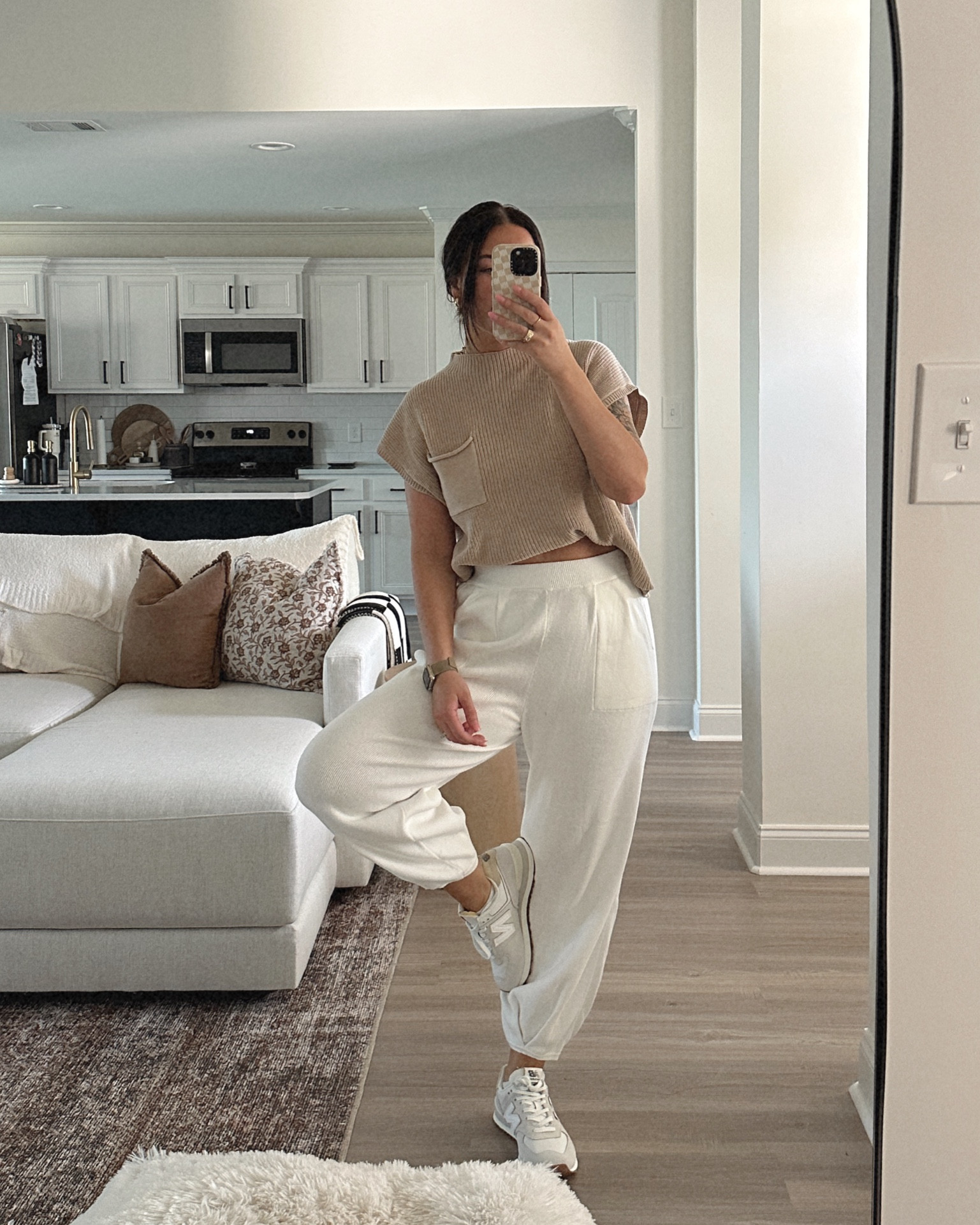 Free people lookalike. Lounge set. Airport outfit. Freya sweater set. Amazon lounge wear. Fall outfit. Sweater set. White sweatpants. Sweatpants outfit. Amazon fashion. New balance. 

#LTKunder50 #LTKSeasonal #LTKstyletip