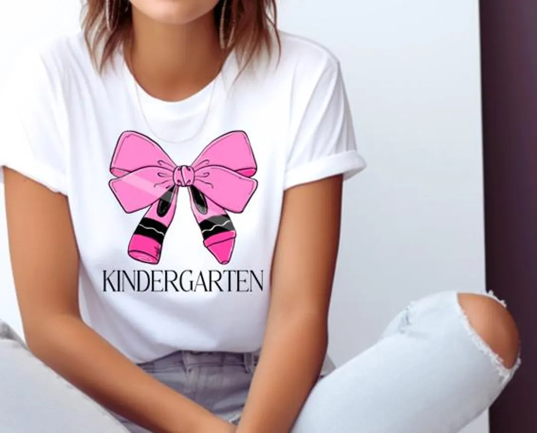 Coquette Kindergarten Crayon Bow Shirt Cute and Fun Women's T-shirt Trendy Graphic Tee Teacher Sh... | Etsy (US)