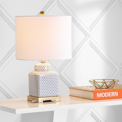 JONATHAN Y Cleo 21.5" Ceramic/Metal Ginger Jar LED Table Lamp, White/Navy | Target