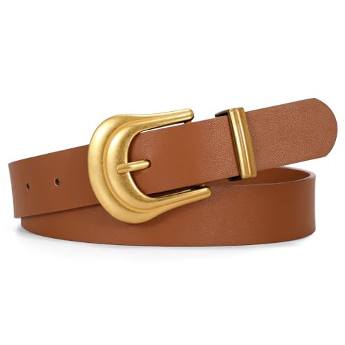 JASGOOD Women's Western Belt Vintage Brown Leather Waist Belt for Pants Jeans with Retro Gold Buckle,Brown | Amazon (US)